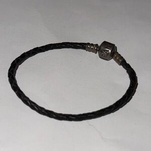 Pandora 925 Sterling SilverBraided Black Leather Bracelet